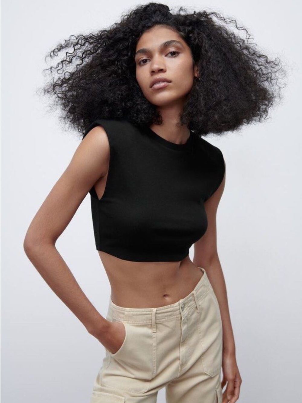 ZARA Black Sleeveless Cropped Tank Top